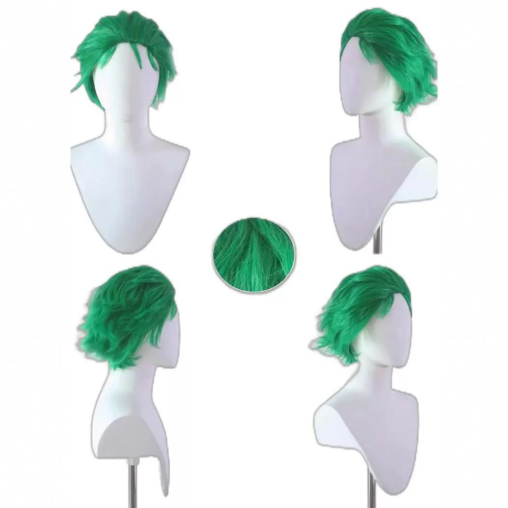 Parrucca Cosplay Verde Alga di Zoro di One Piece, Parrucca Sintetica Corta in Fibra Sintetica ad Alta Temperatura