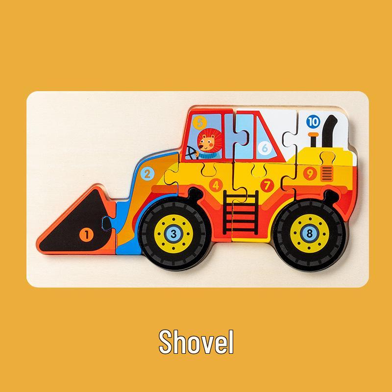 Kids' 3D Wooden Engineering Vehicle Puzzle & Matching Board Toy