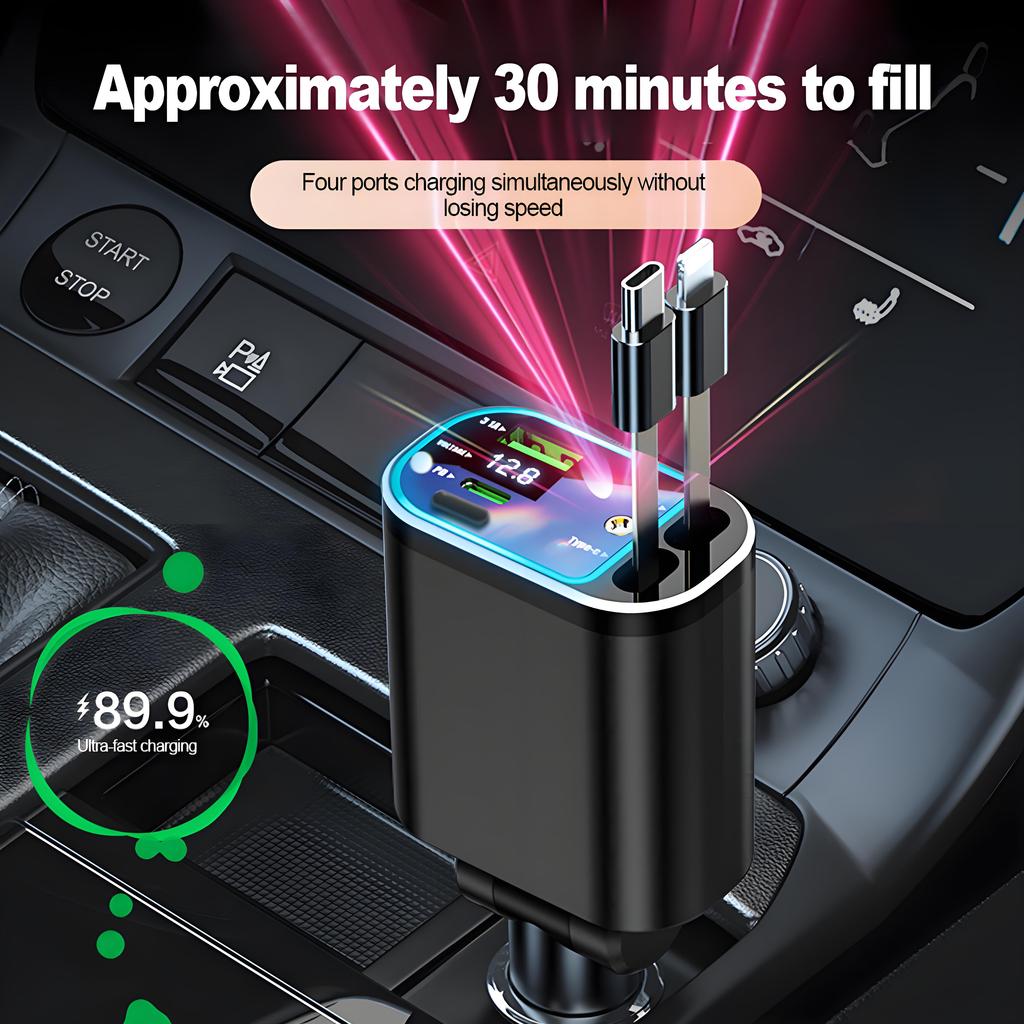 120W Retractable Car Charger with Roof Starlight USB C Cable Fast Charger Cigarette Lighter Adapter For IPhone Huawei Samsung