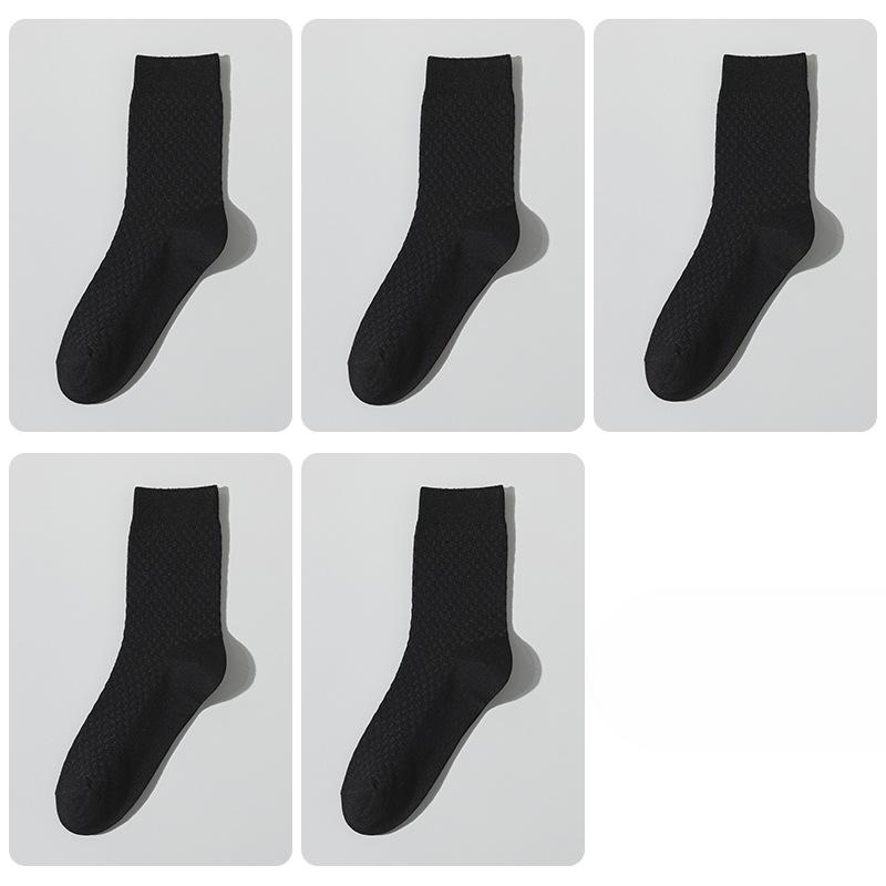 5 Pairs of Men's Autumn and Winter Commercial Antibacterial Warm Solid Color Deodorant Wicker Cotton Socks