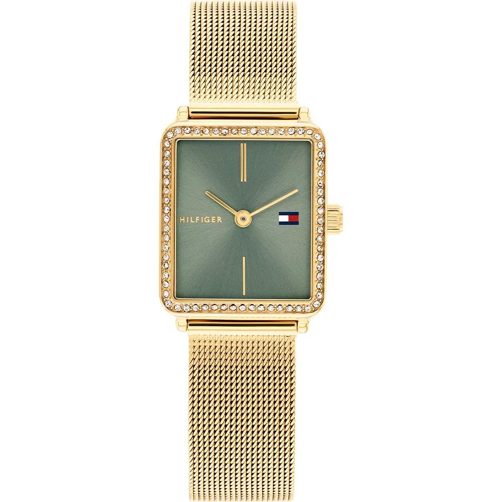 

Tommy Hilfiger Tea Tank Green Dial Gold Stainless Steel Milanese Bracelet Ladies Quartz Watch 1782791 зелёный