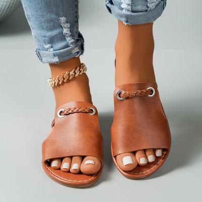 2024 Women's Plus Size Woven Beach Slippers - Solid Colors for Summer