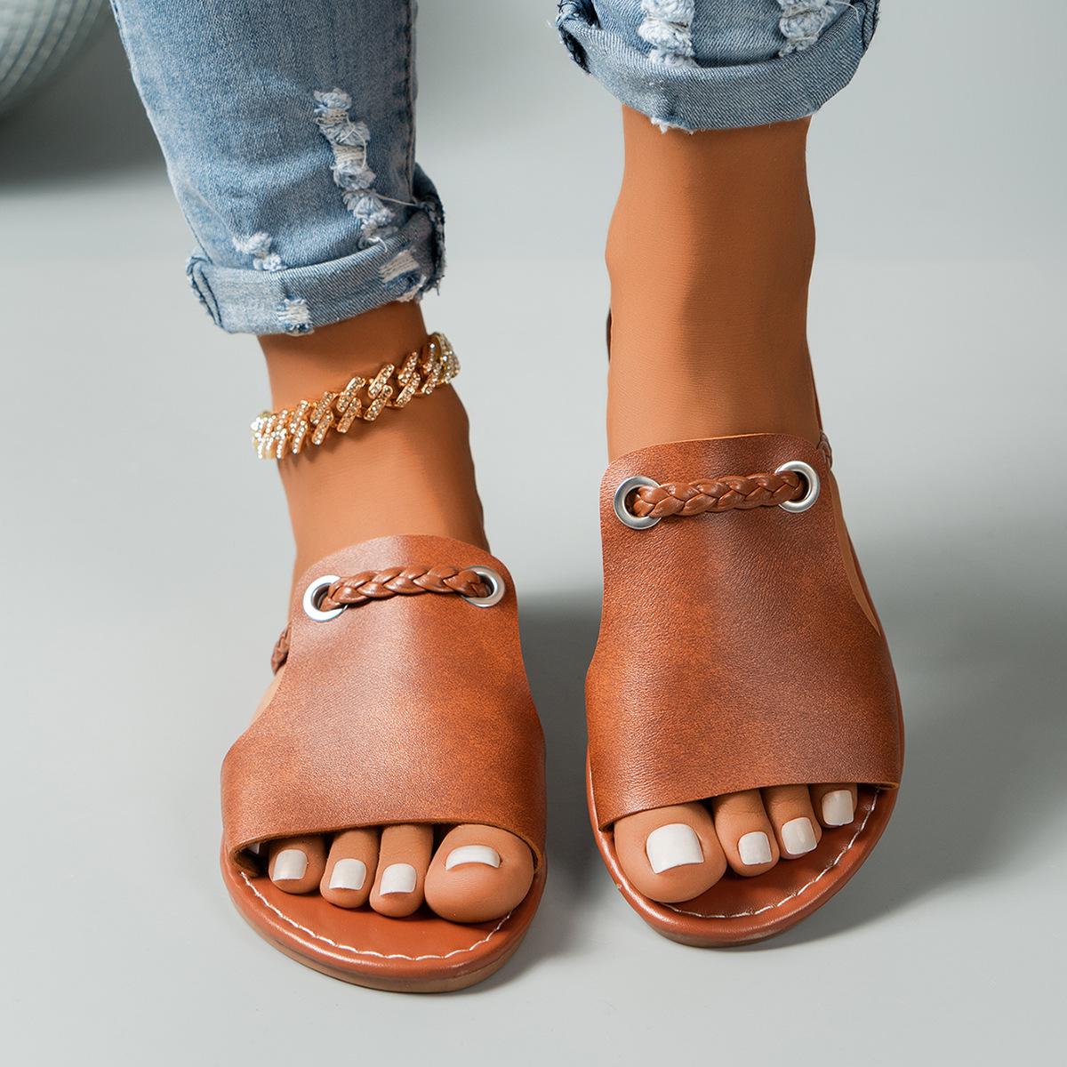 

Женские плетеные пляжные шлепанцы больших размеров на лето 2024 - Однотонные 36