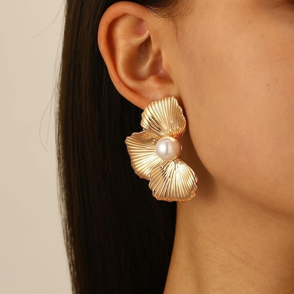 Exaggerated Leaf Drop Earrings Gold Color Plated Petal Pendant Earrings  Party Ear Accessories