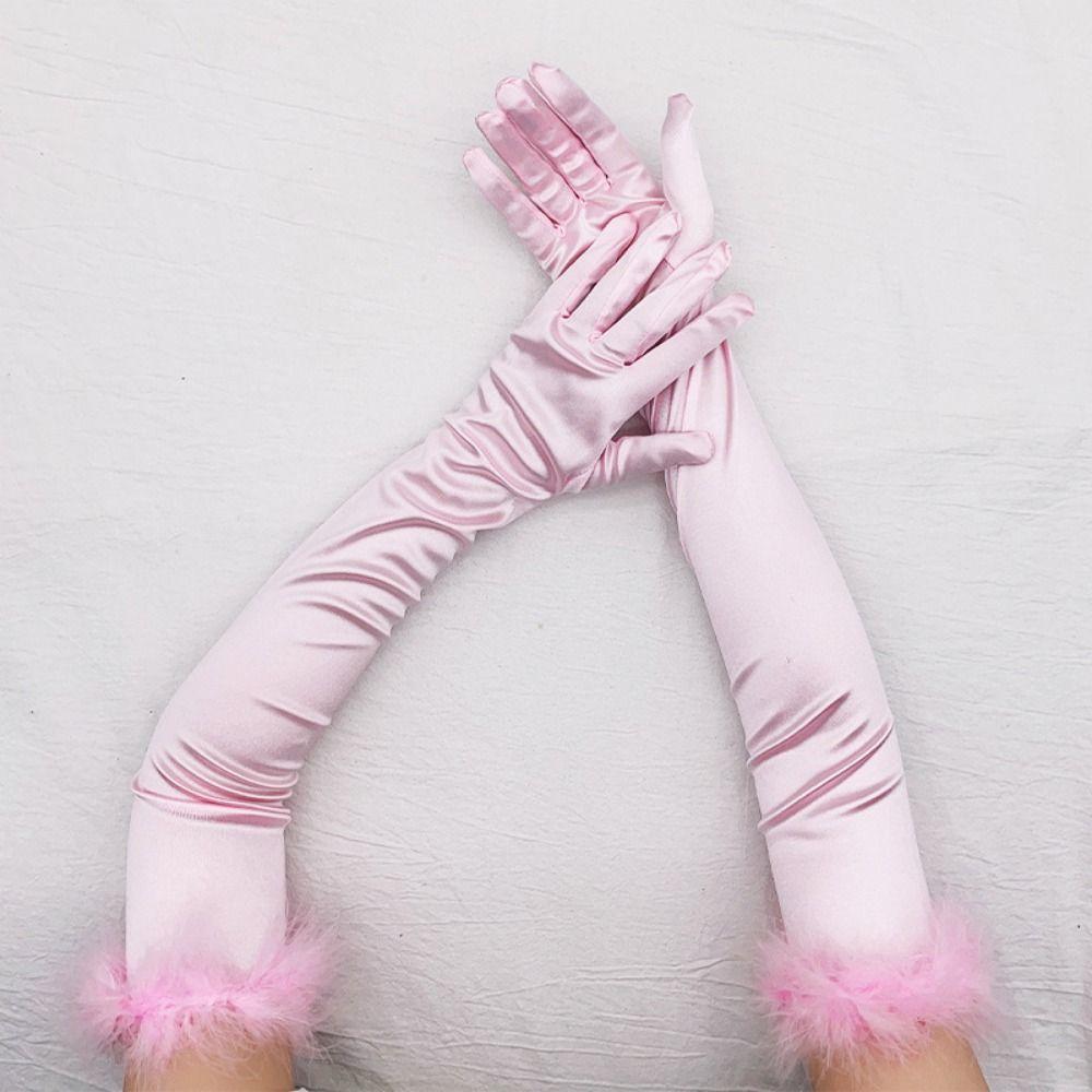 Satin Bride's Long Gloves Elegant Women Cosplay Gloves Romantic Women's Long Mittens Evening Party
