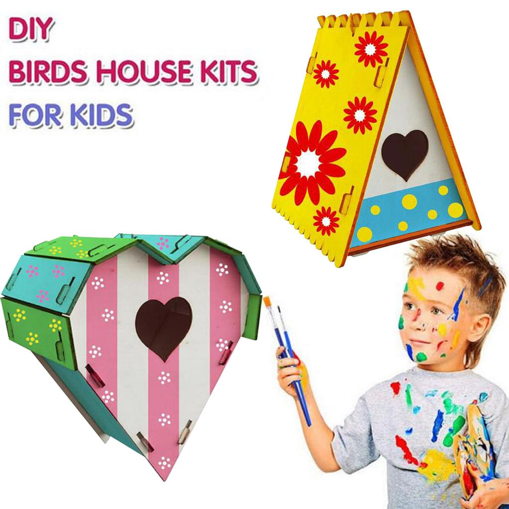 Wooden Home Decoration DIY Hand Painted Crafts Graffiti Bird House Set 30ML