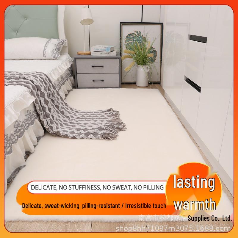 Faux Rabbit Fur Plush Mat: Versatile Floor, Bedside, or Window Sill Carpet with Short Pile.