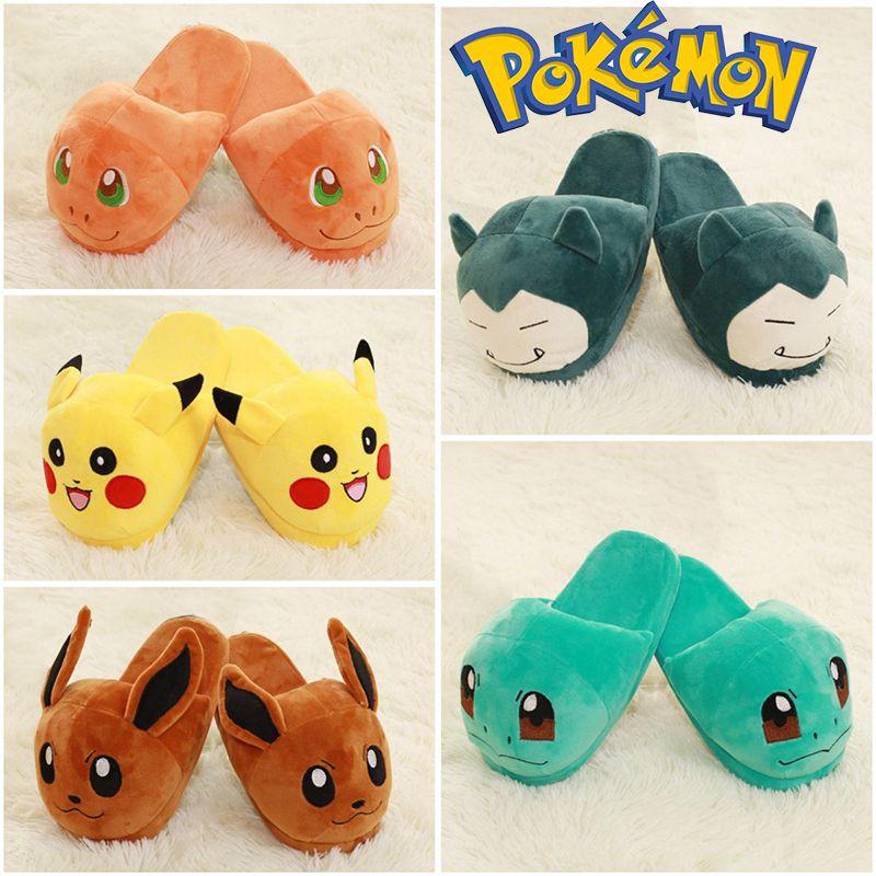 Pokemon Soft Plush Slippers Pikachu Cartoon Character Indoor Home Shoes