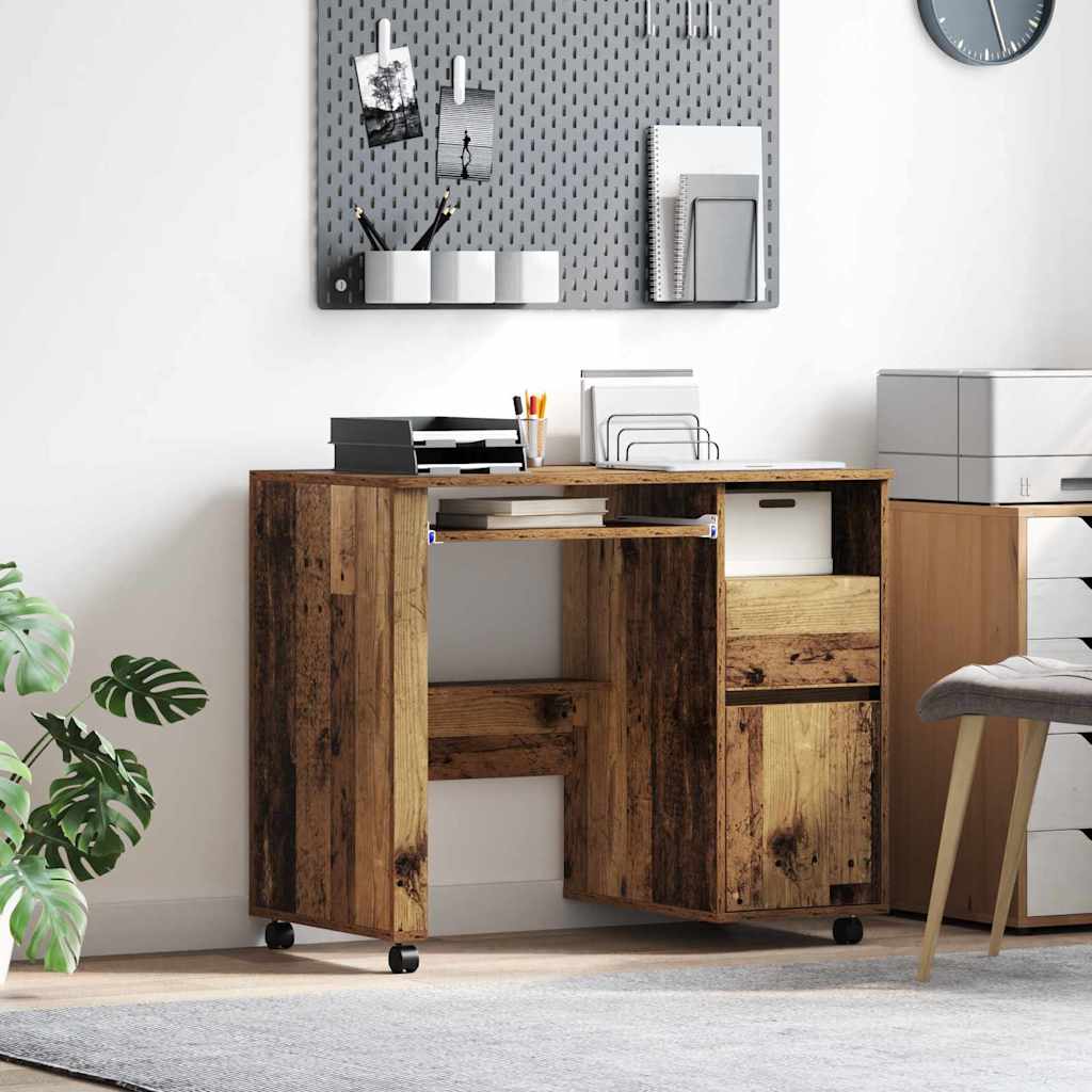 Rolling Table with Wheels Reclaimed Wood Look 91 X 50 X 77 Cm Engineered Wood