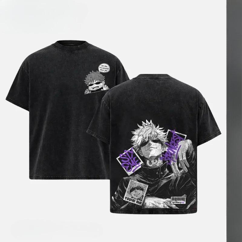 

Jujutsu Kaisen Годжо Сатору Печатная футболка Мужская Женская Ретро Стирка Футболки Хлопковая Футболка С коротким рукавом Одежда Харадзюку Мужская Футболка S чёрный