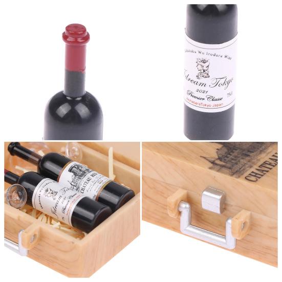 1 Set Mini Şarap Kutusu Minyatür Kırmızı Şarap Modelleri Gerçekçi Mini Şarap Şişeleri ve Bardakları Bebek Köşkü Minyatür Sahneler Mutfak Dekorasyonu İçin