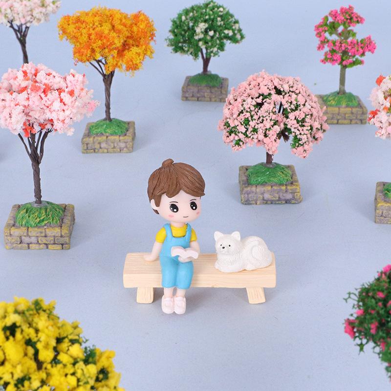 1Pcs Dollhouse Mini Artificial Tree Willow Maple Tree Cherry Tree Model Ornaments Garden Decorations
