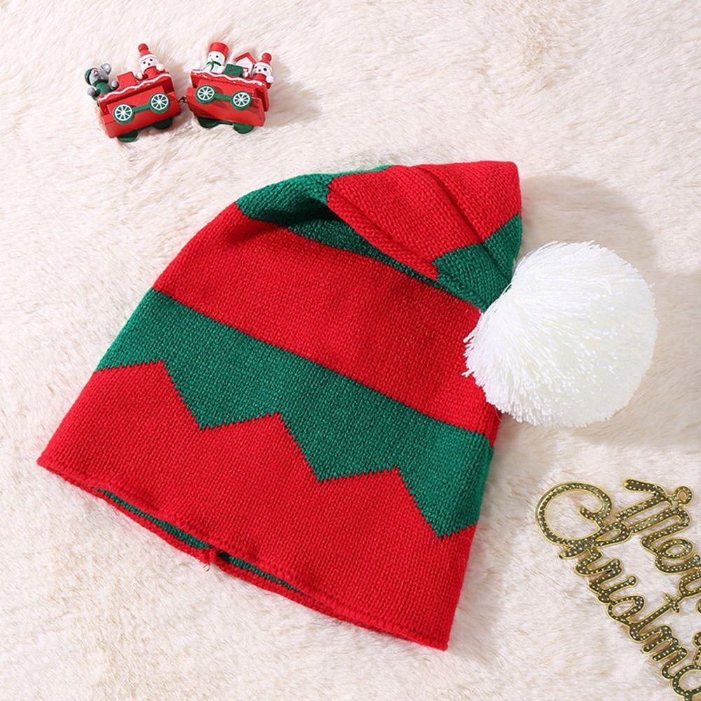 Gift Fur Pom Poms Christmas Hat Winter Thick Santa Claus Cap Plush Holiday Beanies Cap for Adults