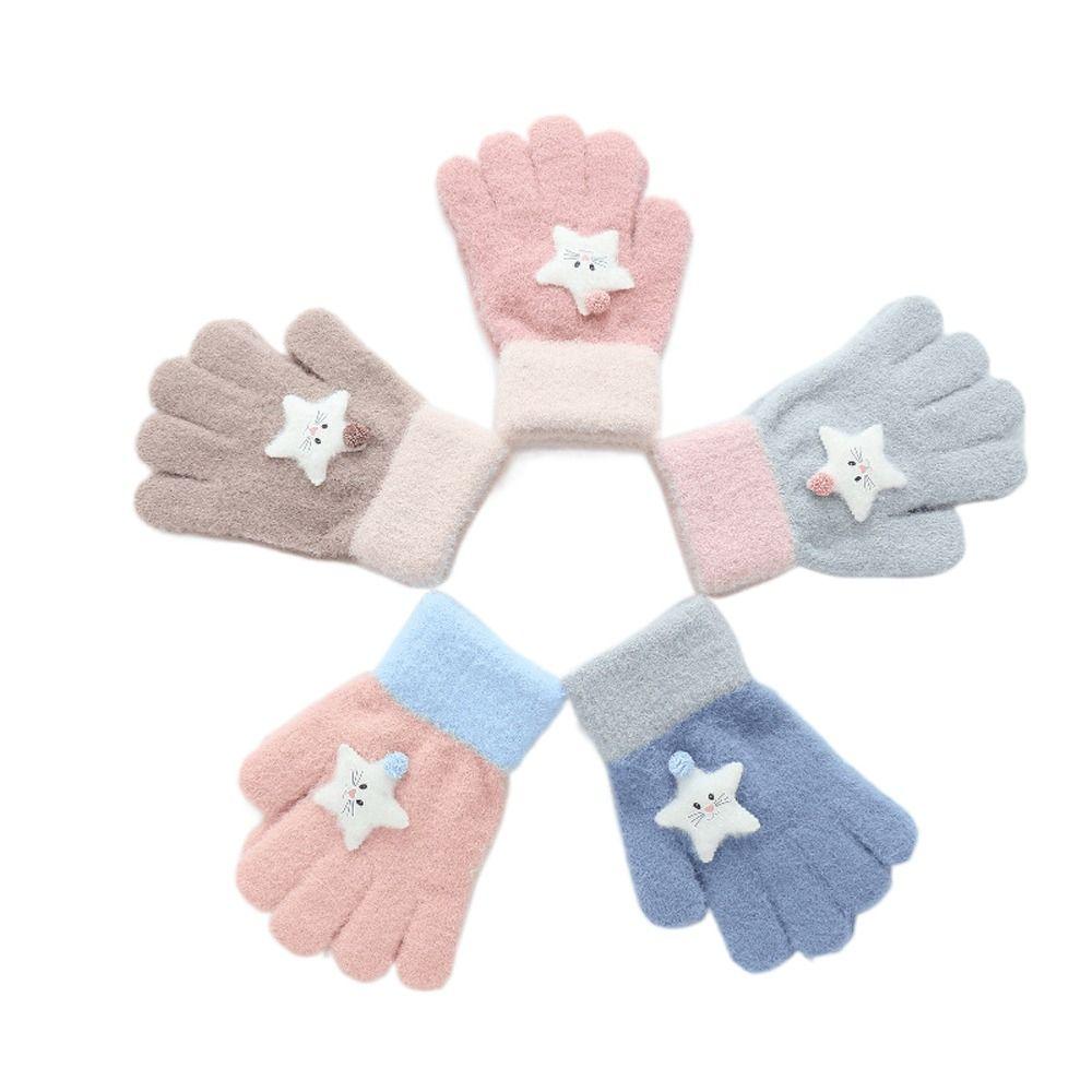 Cute Thicken Half Finger Knitted Cat Star Kids Outdoor Gloves Korean Mittens Children Winter Gloves