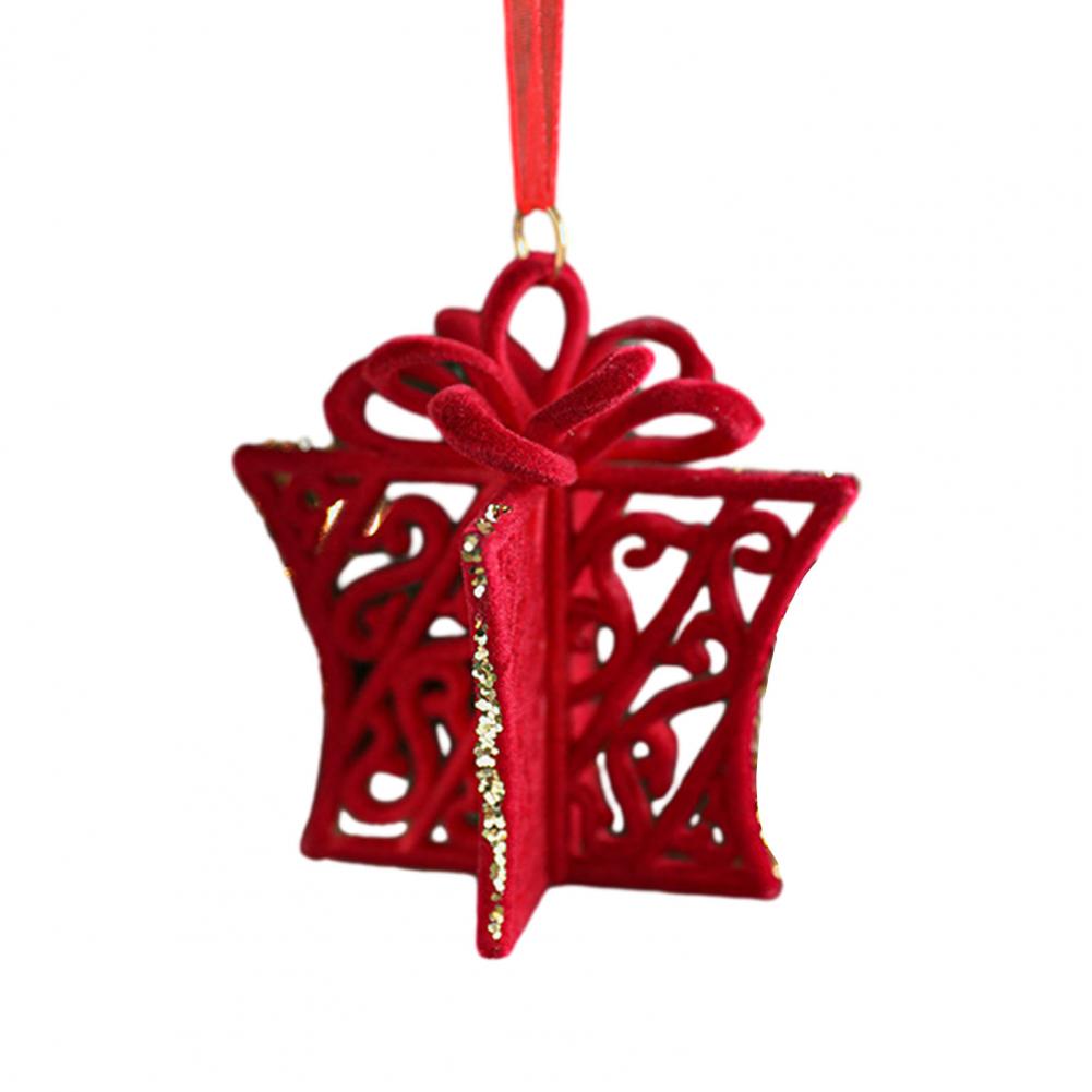 Christmas Ornaments Red Flocking Bell Wreath Snowfall Elk Pendant Snowy Winter Decor for Tree Hanging