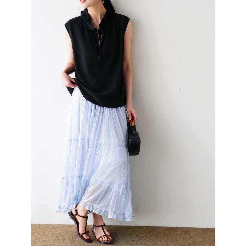 DIMANAF 2026 Summer Women New Skirts Solid Elastic Waist Pleated Mesh Elegant Skirts Yellow