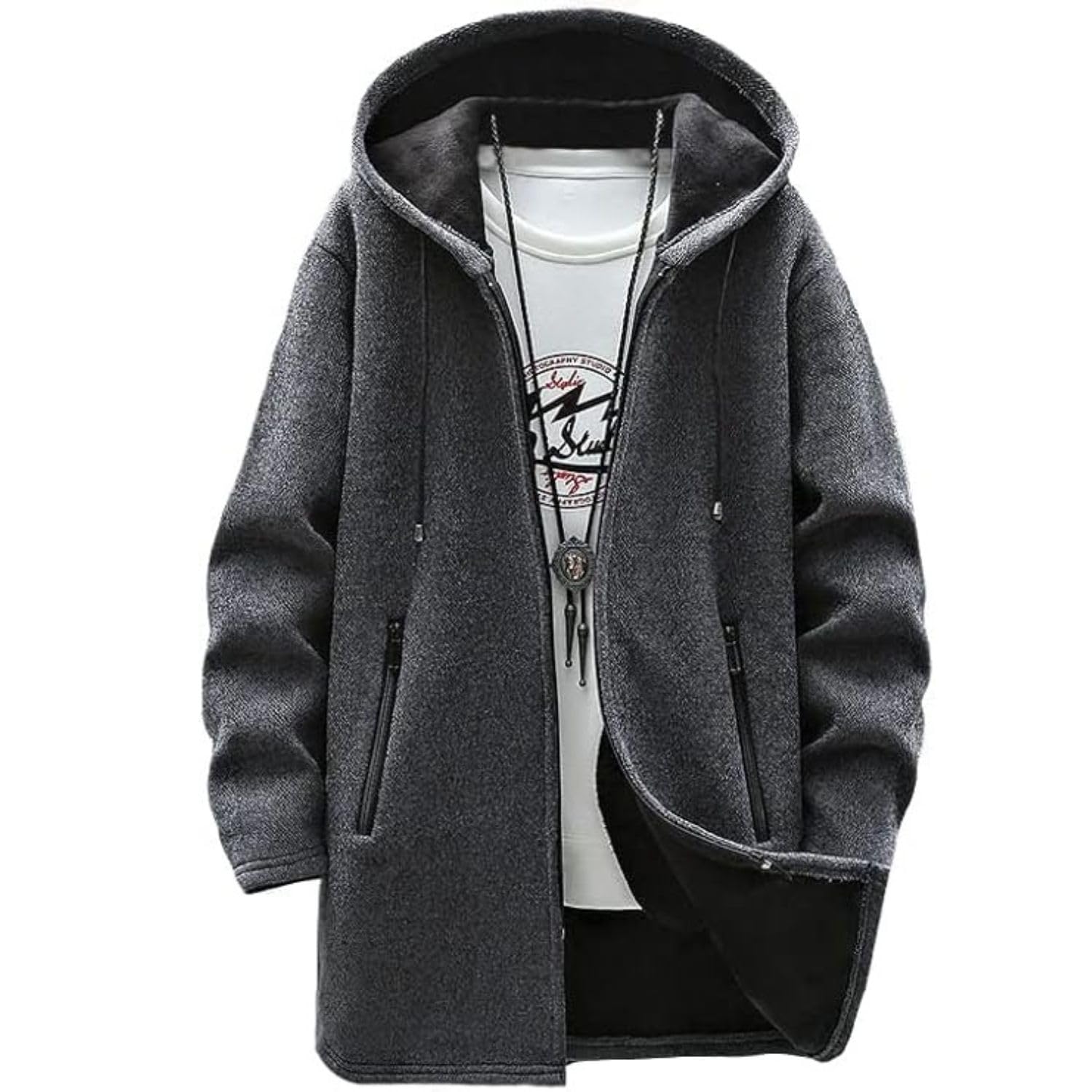 

Довгий вільний теплий однотонний темний кардиган [foveitaa] для чоловіків, куртка, пальто, парка на блискавці, розміри, посадка, з флісовою підкладкою,