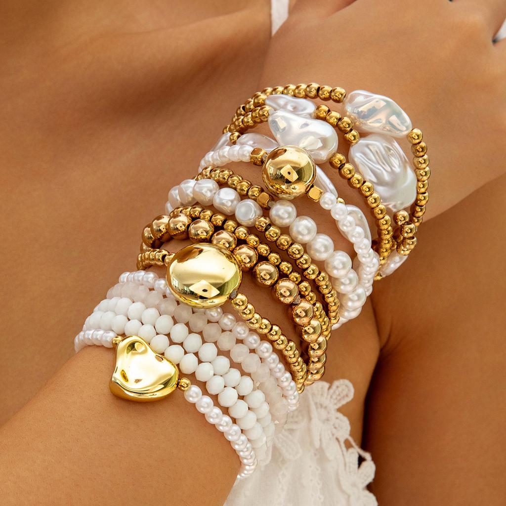 European And American Fashion Love Imitation Multi-Layer Pearl Bracelet Set Temperament Advanced Sense Beaded Ins Style