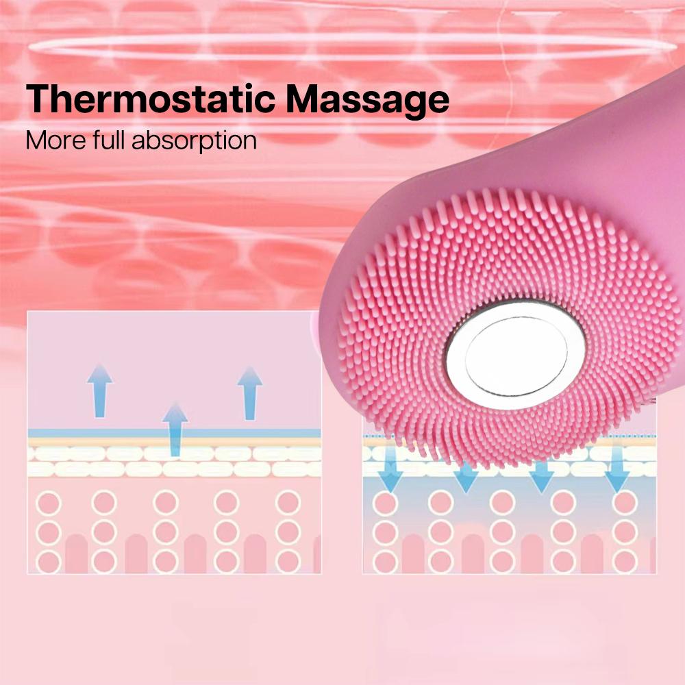 Silicone Waterproof Rechargeable Electric Face Wash Brush with Heating Modes Electric Facial Cleansing Brush Face Cleaner