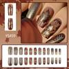 24pcs Medium Square Artificial Nail Press on Nail with Gold Glittering Leaves Stick on Nail For Fall And Winter Styles