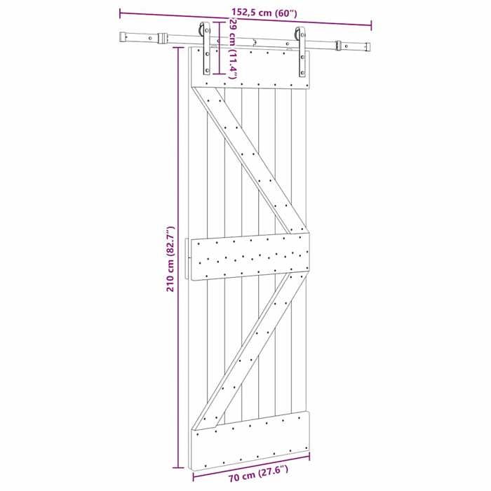 VidaXL Sliding Door and Hardware Kit 70x210 Cm Solid Pine 3332604