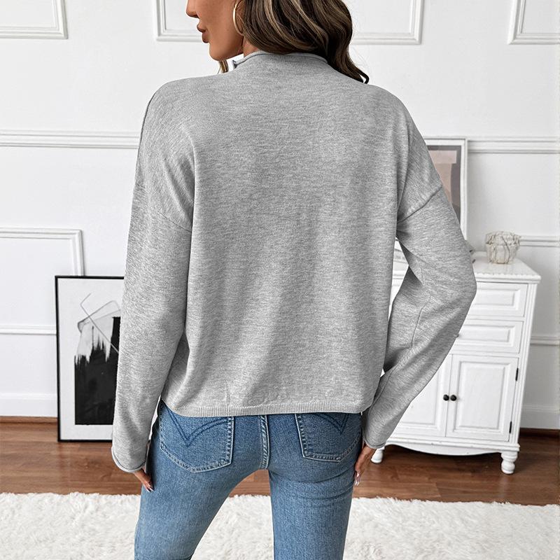 European American Women's Casual Single-breasted Solid Color Knitted Cardigan Women's Round Neck Sweater Jacket Top