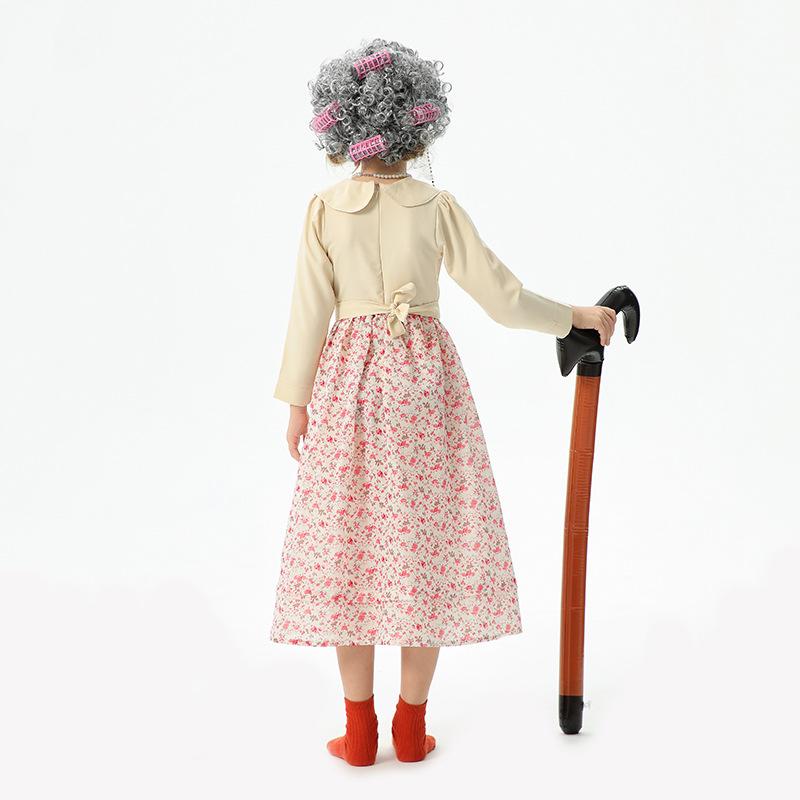 Costumi per bambini di Halloween scuola 100 giorni vestito da nonna divertente costume da vecchia signora vestito floreale