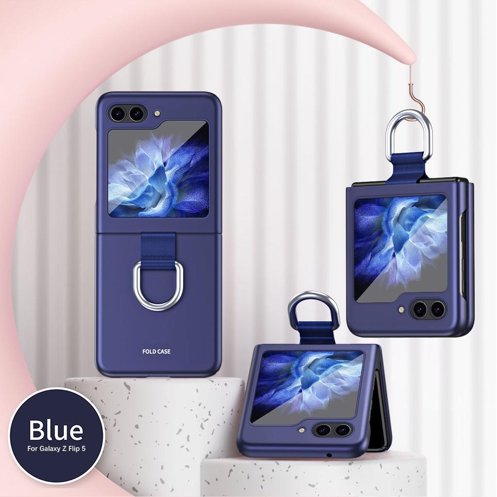 Ring Frosting Phone Case for Samsung Galaxy Z Flip 6 5 Flip6 Flip5 ZFlip5 5G Shockproof Fall Prevention Protective Cover