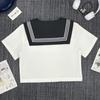 Japanese Academy-Style Sailor Suit: Black Collar, White Stripes, Mid-Length JK Uniform Costume Set