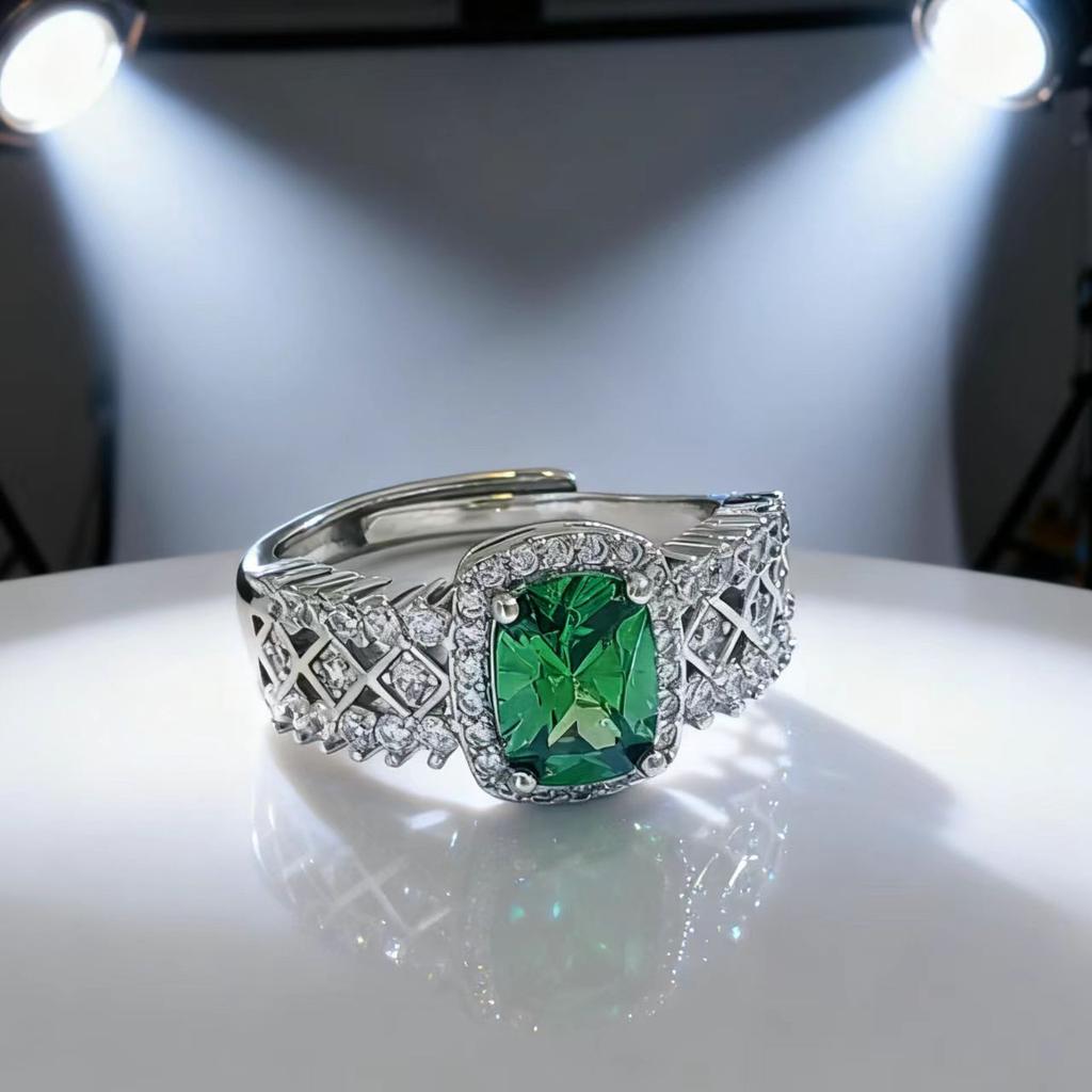 Advanced Sense Cultivation Ruby Ring Feminine Style Engraved Rhombus Sapphire Open Ring