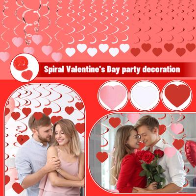 PVC Spiral Party Heart Ornaments, Aluminum Foil Heart Pull Flower Plastic Ceiling Decorations