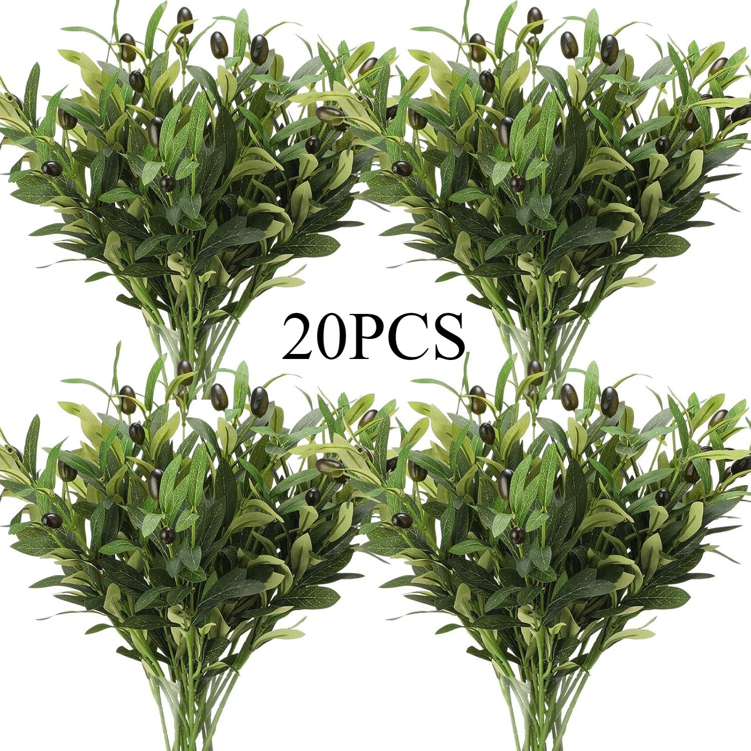 

20 шт. 18-дюймовых искусственных оливковых ветвей для ваз, искусственные оливковые ветви, зеленая листва для настольного декора дома и офиса