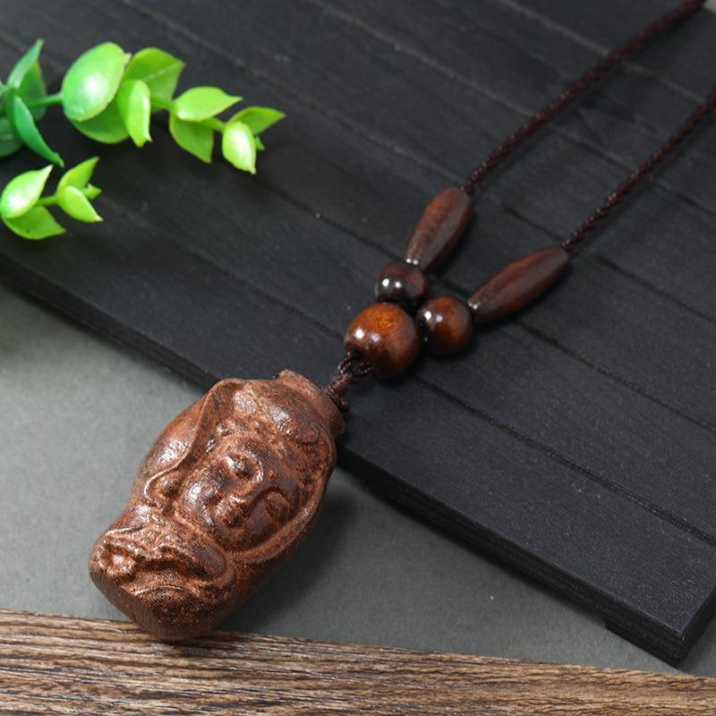 Hand-carved Mahogany Necklace Retro Femininity Long Autumn and Winter Sweater Chain Cotton and Linen Accessories