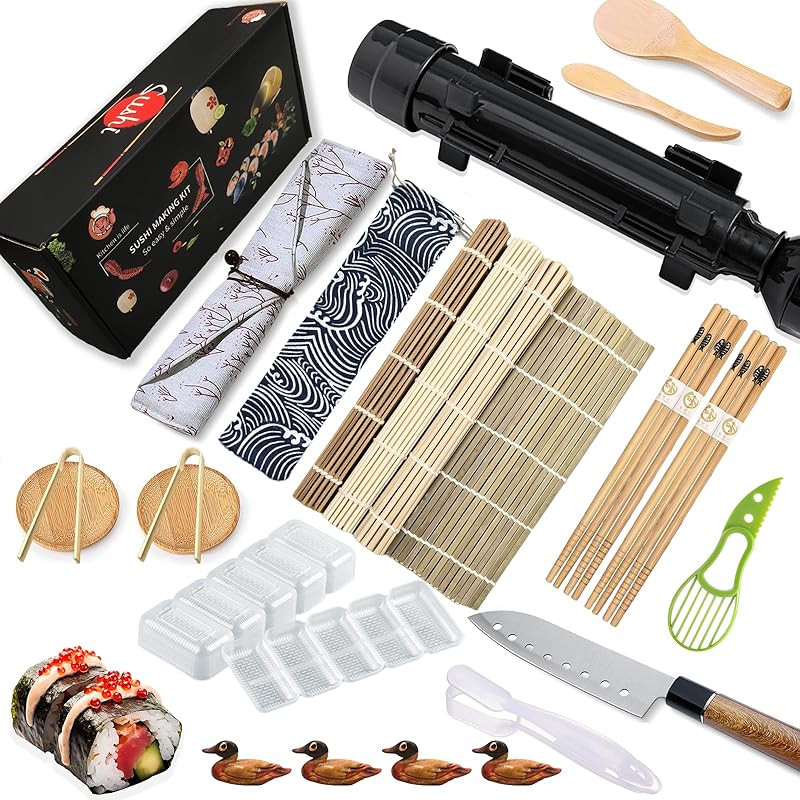 Sushi Making Kit, Sushi Making Mold for Beginners, Professional Home Sushi Maker, Sushi Rolling Machine with Sushi Roller Bazooka, Sushi Mat,
