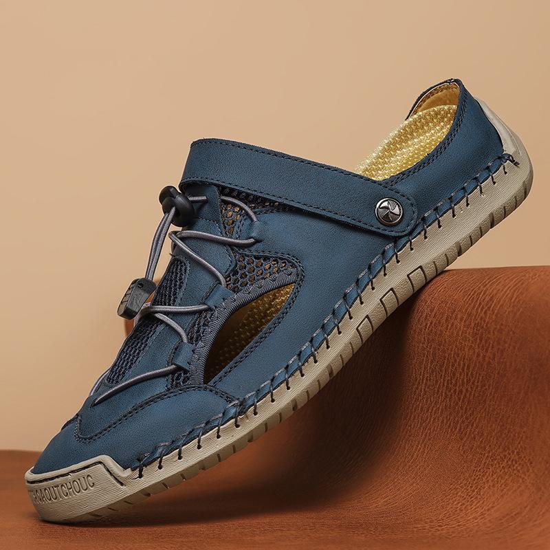 Popular Men's Hand-stitched Beach Sandals Men's Summer Casual Outdoor Mesh Breathable Cool Slippers Large Size