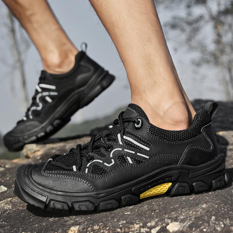 Summer Daily Breathable Men Quality Comfort Mesh Shoes Leather Casual Mesh Shoes Outdoor Non-slip Sports Climbing Shoes
