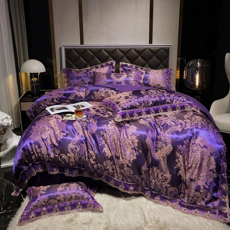Luxury European Lace Trim Jacquard Silk Bedding Set