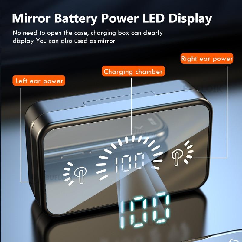 S20 Mirror Bluetooth 5.2 Wireless Headphones HiFi 3D Stereo Sports Waterproof Earphone with Microphone LED Touch Control Headset