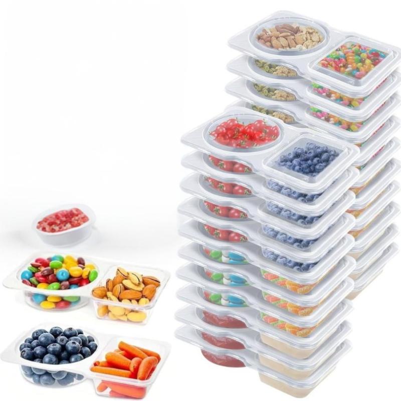 5/10/15/20Pcs Double Compartment Condiment Containers With Lids Portable Compartment Snack Boxes Suitable For Outdoor Picnics