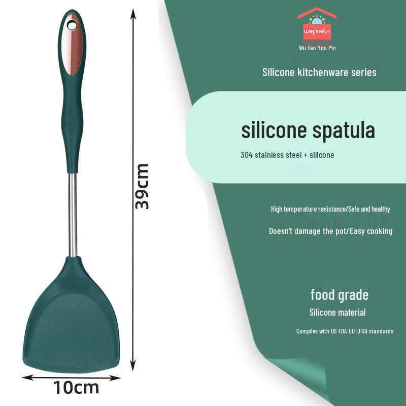 High-Temp Resistant Silicone & Stainless Steel Kitchen Utensil Set - Non-Stick Cooking Spatula & Ladle