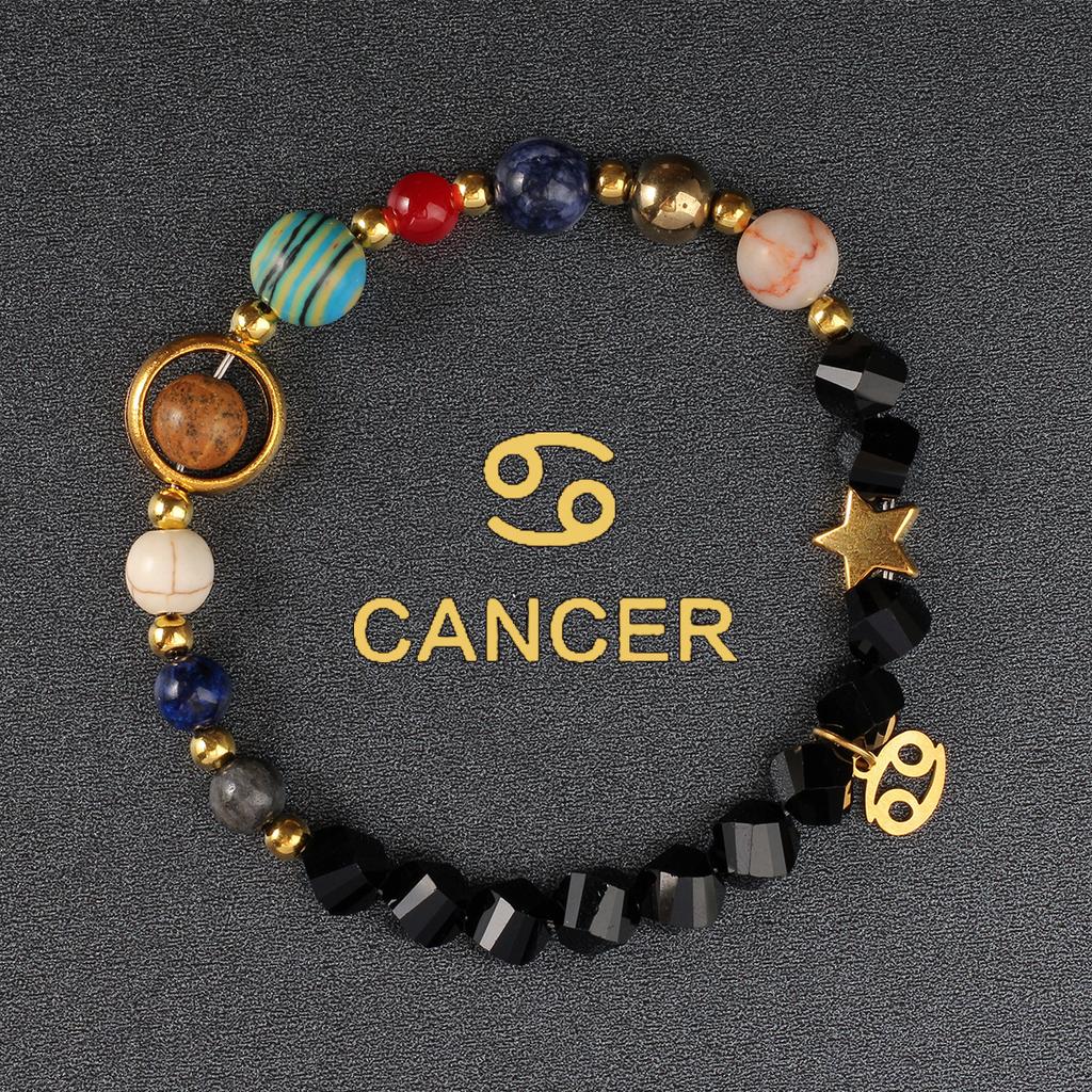 1PC Cosmic Planet Beaded Twelve Constellation Bracelet, Black Stone Twelve Constellation Beaded Bracelet