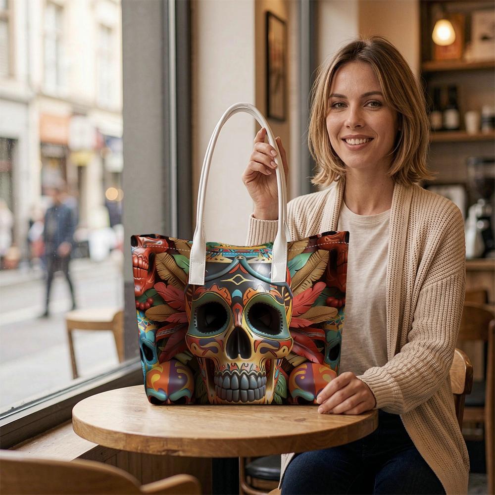 Mexican Sugar Skull Print Casual Top Handle Shopping Shoulder Bag