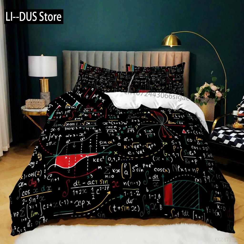 Comforter Formula Mathematical Formula Geometric Patterns Bedding Set For Kid Boy Microfiber 2/3Pcs Queen Size