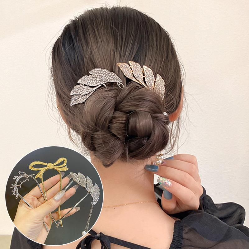 Vintage Style Rhinestones Metal U Shape Hair Stick Chignon Updo Bun Pin Headwear Vintage Style Rhinestones Metal U Shape Hair Stick Chignon Updo Bun Pin Headwear