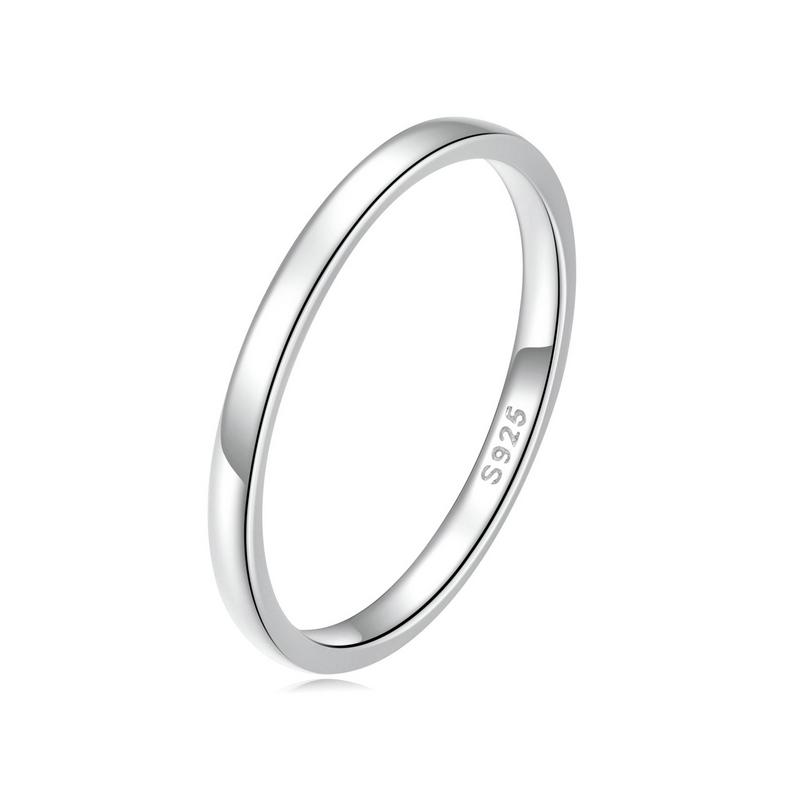 Bamoer 925 Silver Glossy Simple Ring for Women Teens Minimalist Jewelry High Polished Eternity Band Ring Gift 0.18cm 6
