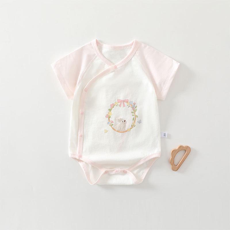 Newborn Baby Cotton Short Sleeve Romper - Triangle Crawling Suit, Lightweight, Snap Crotch, Class A.