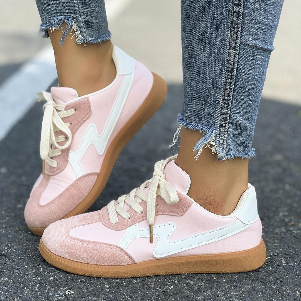 Women Sneakers New Fashion Round Toe Casual Lace Up Shoes for Women Patchwork Retro Outdoor Flat Sneakers Women Zapatos De Mujer