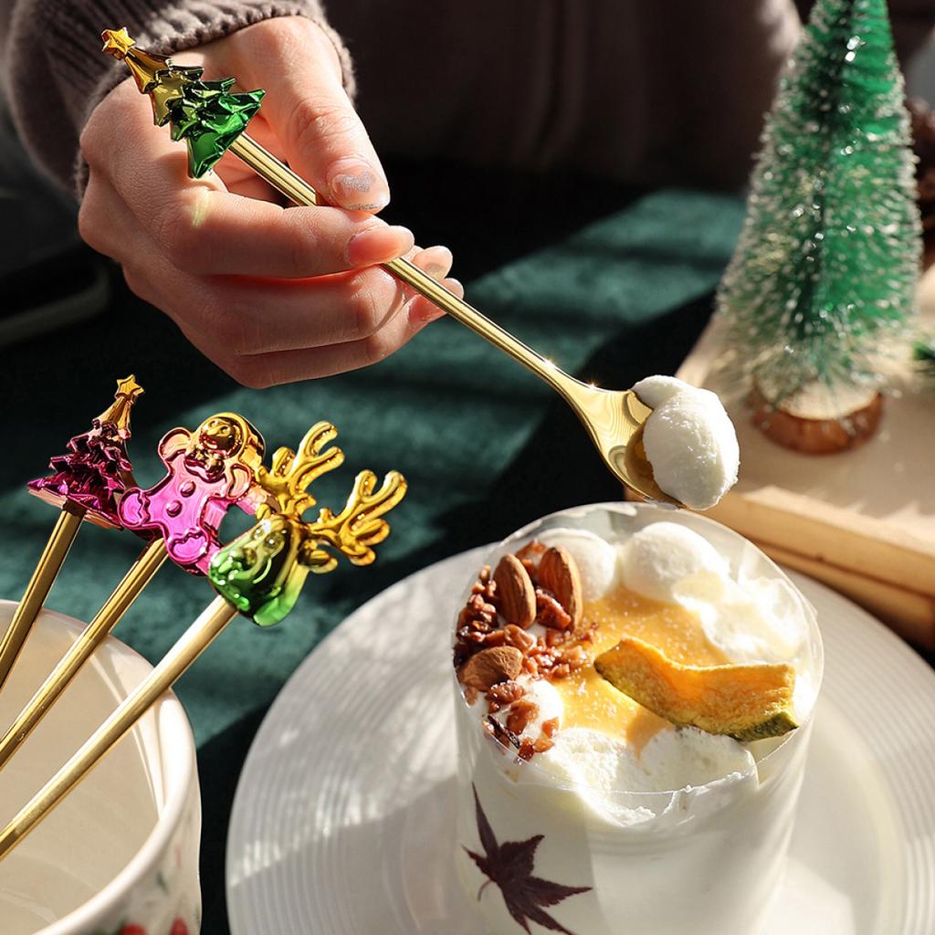 Set de furculițe și linguri de Crăciun, 2/4/6 buc. Set de cadou, din oțel inoxidabil, veselă creativă, cafea, ceai, desert, furculițe și linguri