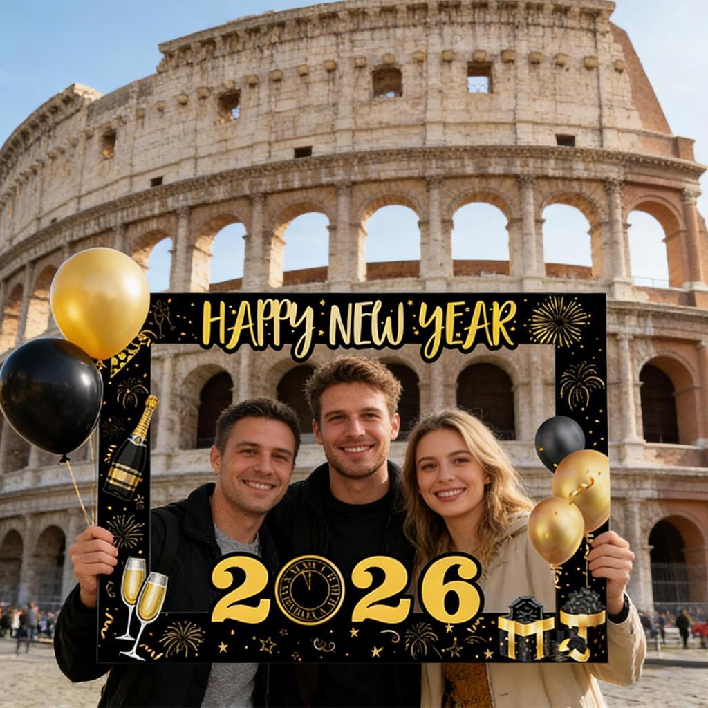 New Years Props Funny Photography Backdrop Black And Gold Handheld 2026 New Years Eve Photo Props For Women Family Kids Indoor
