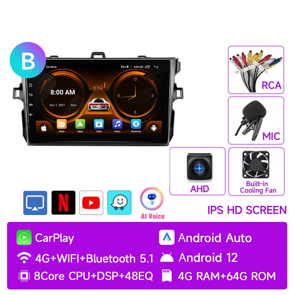 JIUYIN 9" Android 12 Carplay Car Stereo Radio for Toyota Corolla E140 E150 2006 - 2012 Multimedia Player 2 Din GPS DVD Speakers